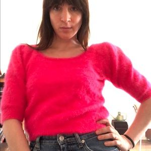 80s pink angora sweater top Size M